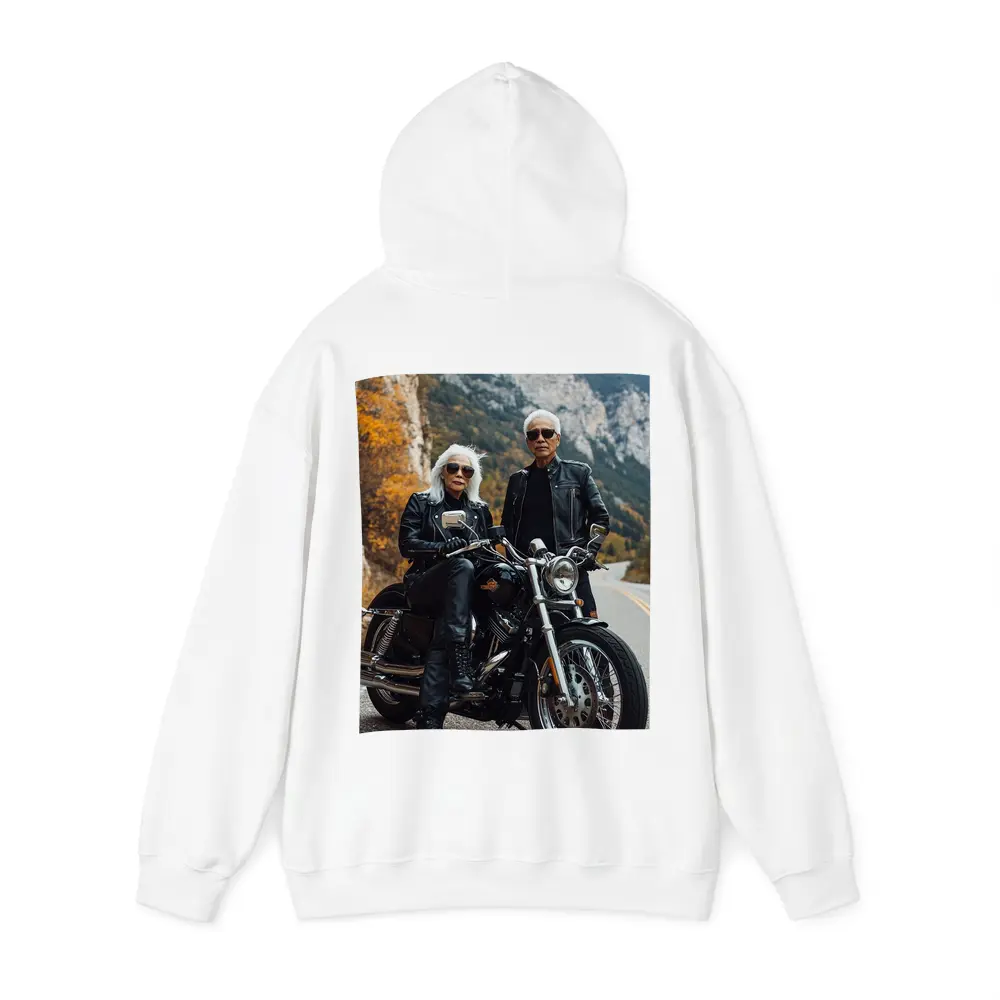 Older Couple Posing With Harley Davidson Mountain Road – Hoodies
