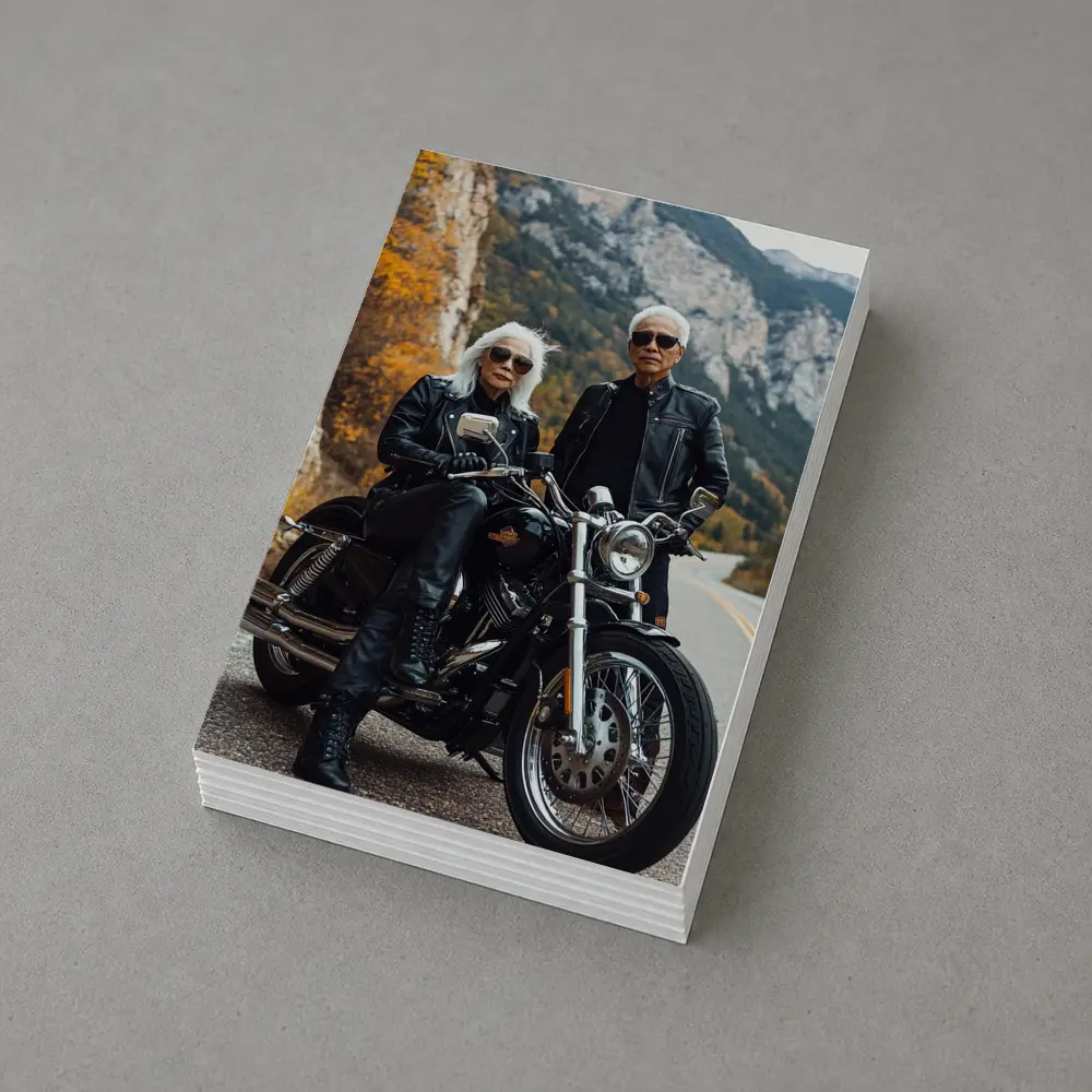 Older Couple Posing With Harley Davidson Mountain Road – Postcards