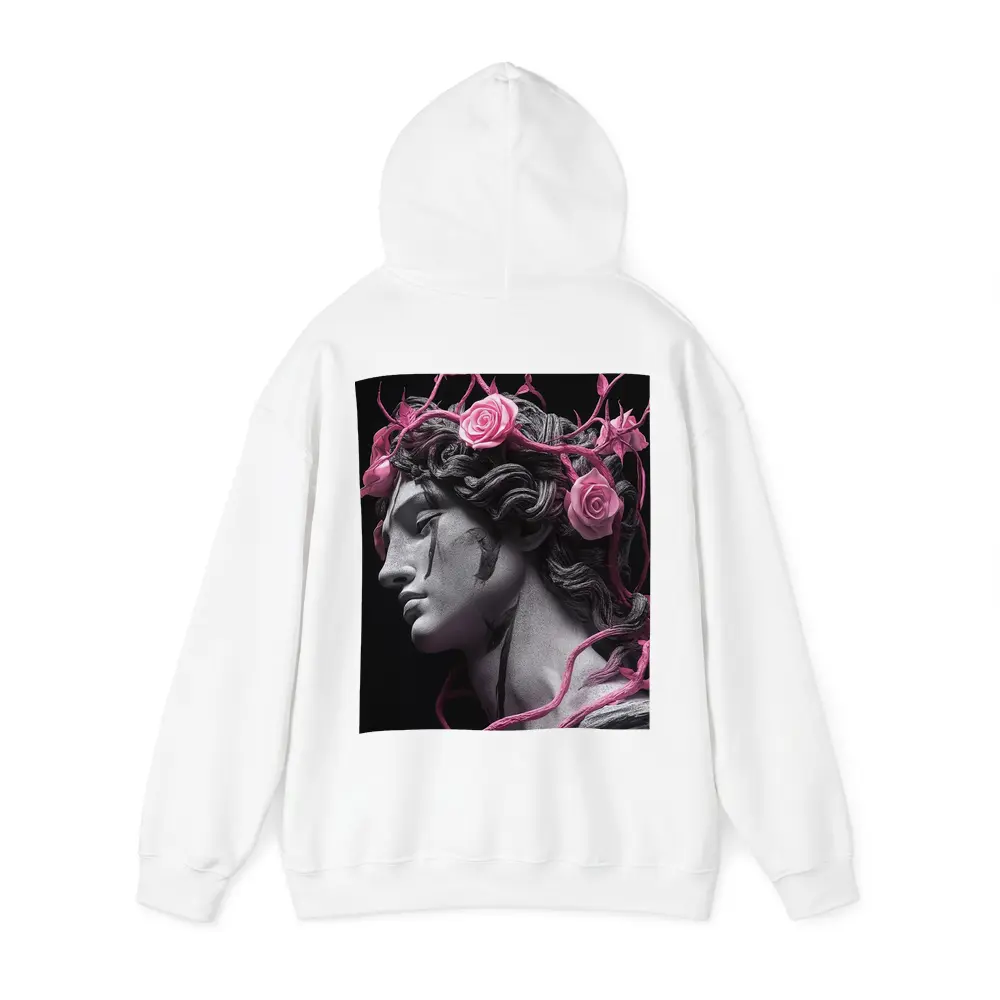 Greek Statue Pink Roses Dark Background – Hoodies