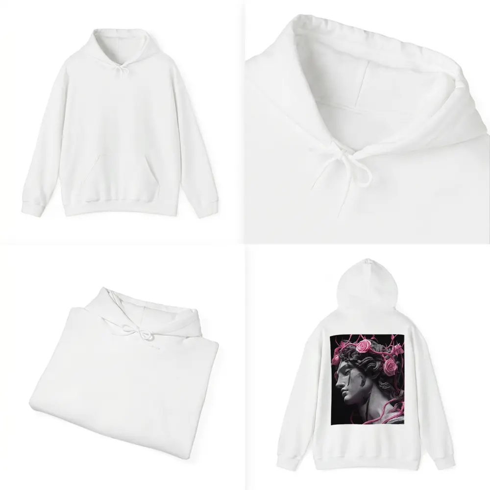 Greek Statue Pink Roses Dark Background – Hoodies