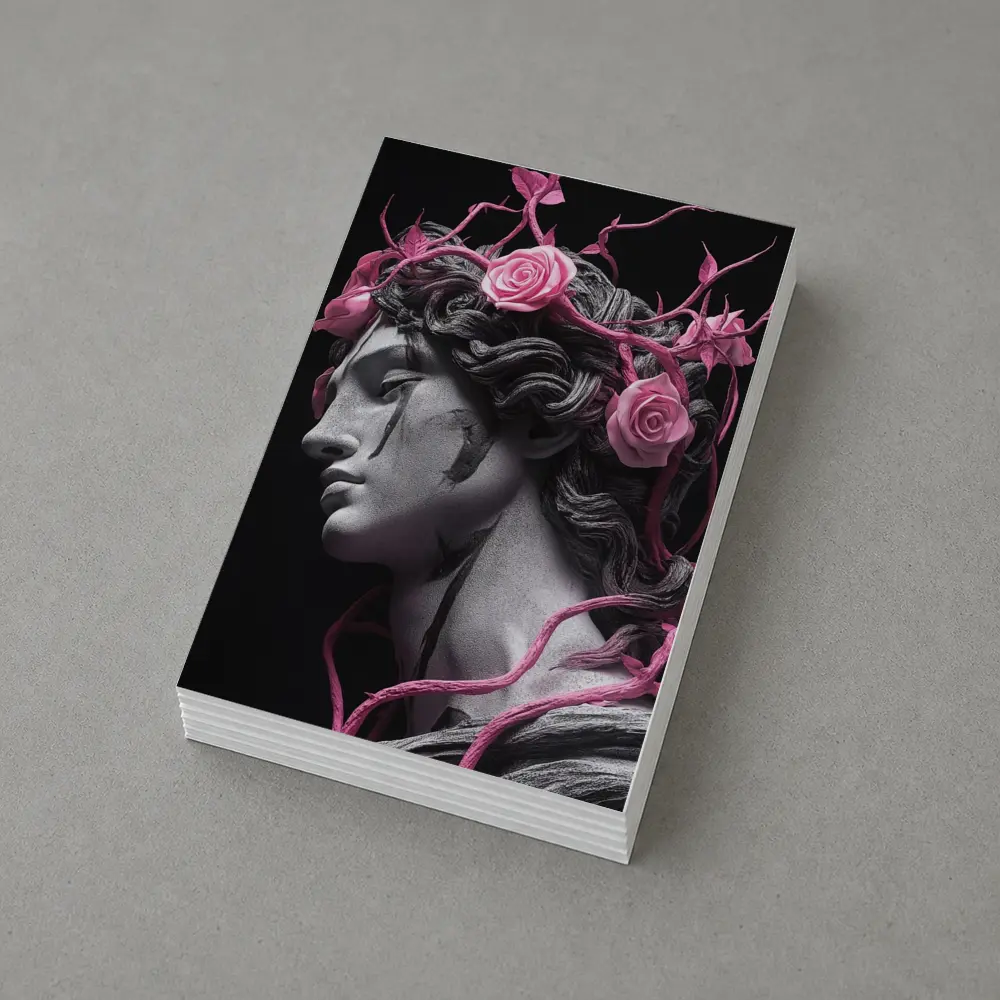 Greek Statue Pink Roses Dark Background – Postcards