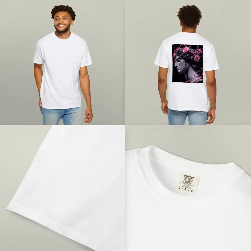 Greek Statue Pink Roses Dark Background – T-Shirts