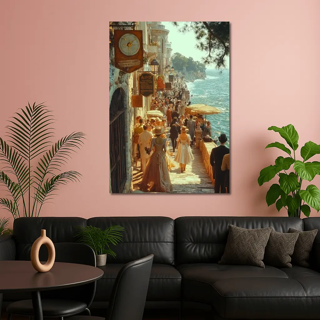Victorian Coastal Promenade Crowded Seaside Street Scene – Wall Art