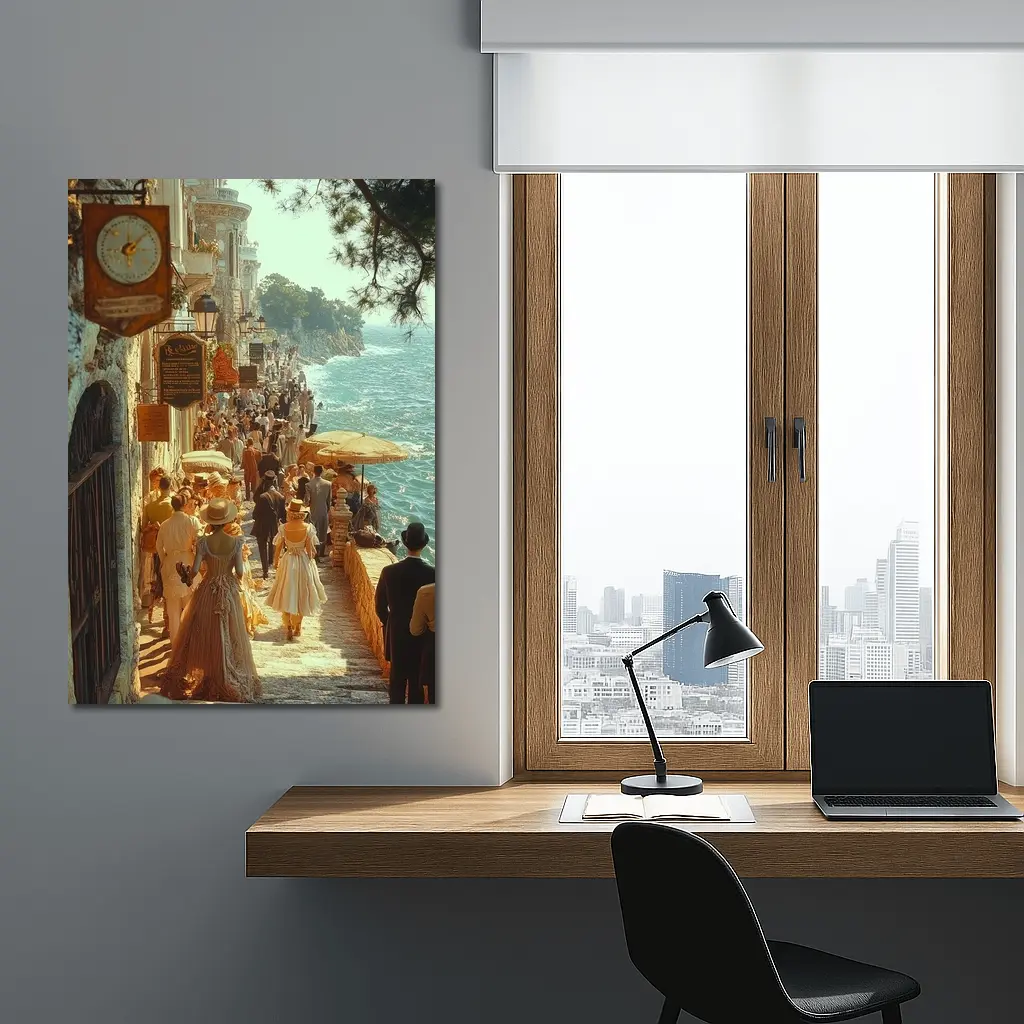 Victorian Coastal Promenade Crowded Seaside Street Scene – Wall Art