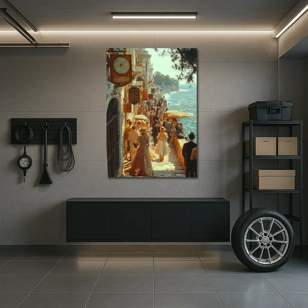 Victorian Coastal Promenade Crowded Seaside Street Scene – Wall Art