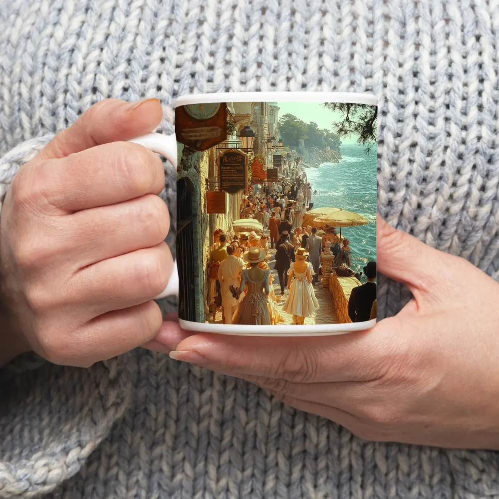Victorian Coastal Promenade Crowded Seaside Street Scene – Mugs