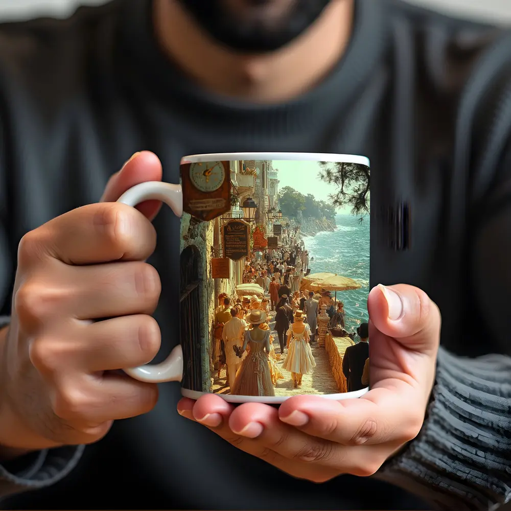 Victorian Coastal Promenade Crowded Seaside Street Scene – Mugs