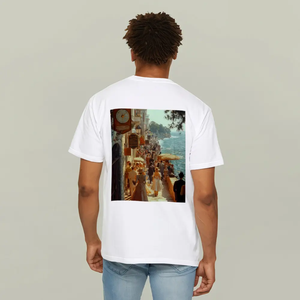 Victorian Coastal Promenade Crowded Seaside Street Scene – T-Shirts