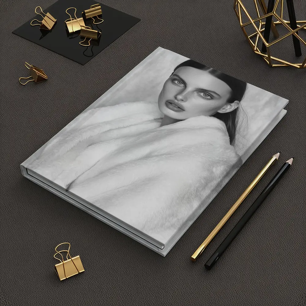 Black and White Fashion Model Fur Portrait – Notebooks