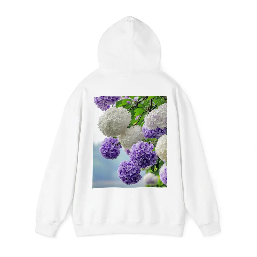 Purple White Hydrangea Blooms Over Lake – Hoodies