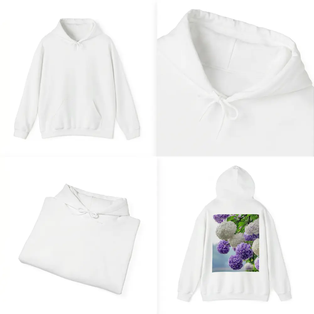 Purple White Hydrangea Blooms Over Lake – Hoodies