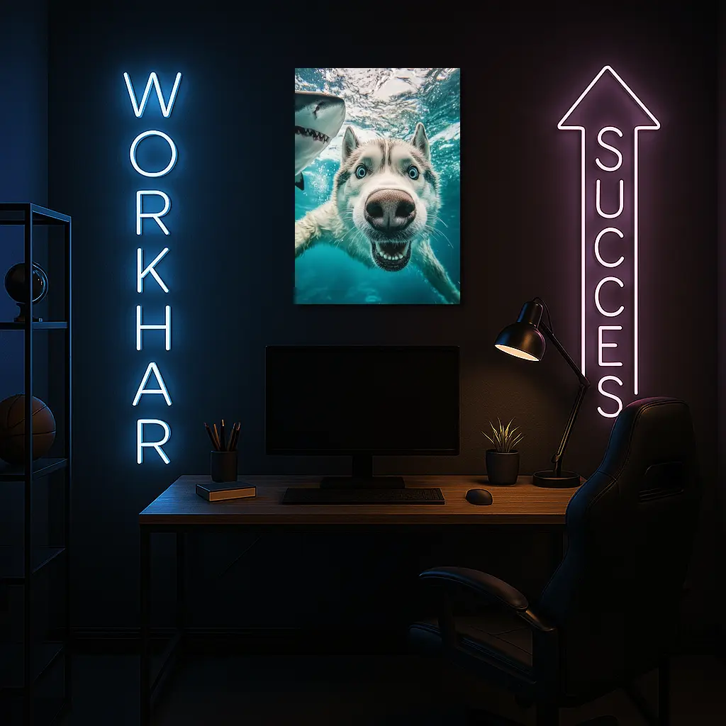 Siberian Husky Selfie Underwater With Shark – Wall Art