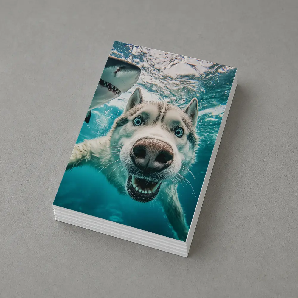 Siberian Husky Selfie Underwater With Shark – Postcards