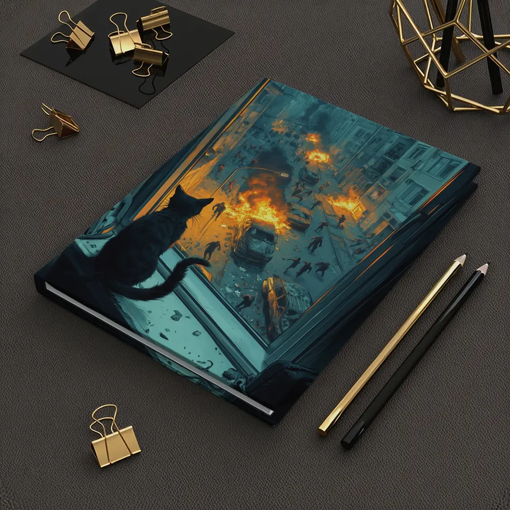 Cat Watching Chaotic City Street Fire – Notebooks