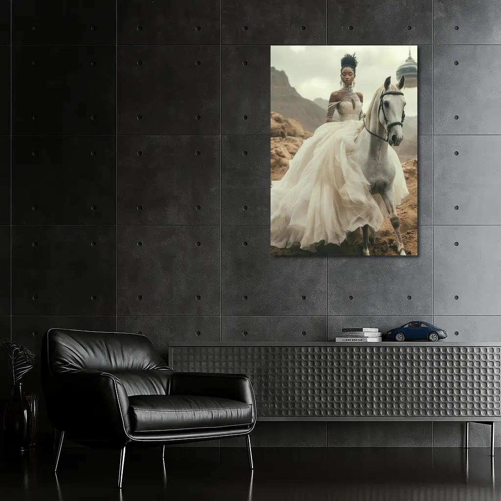 Black Woman White Horse Desert Fantasy – Wall Art
