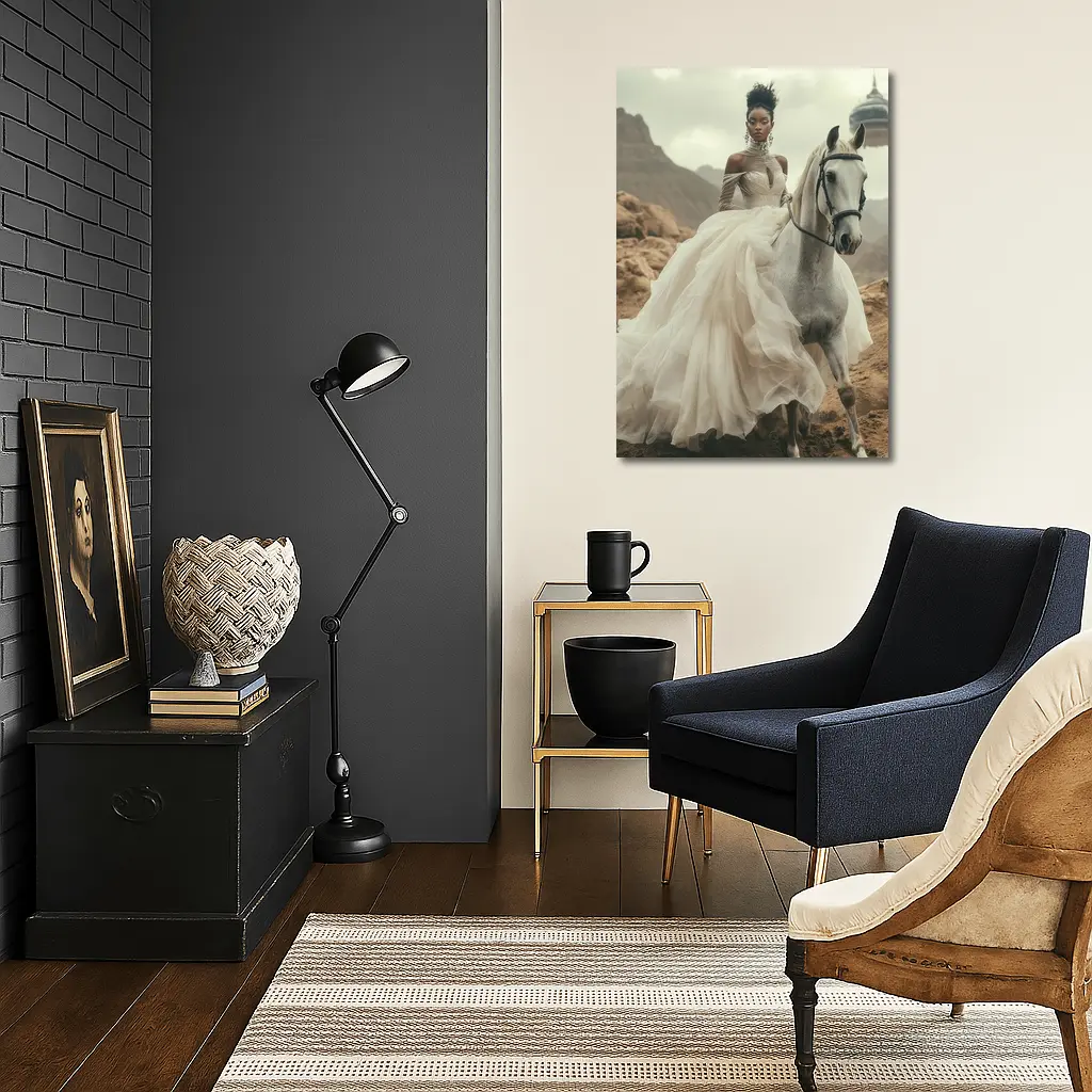 Black Woman White Horse Desert Fantasy – Wall Art