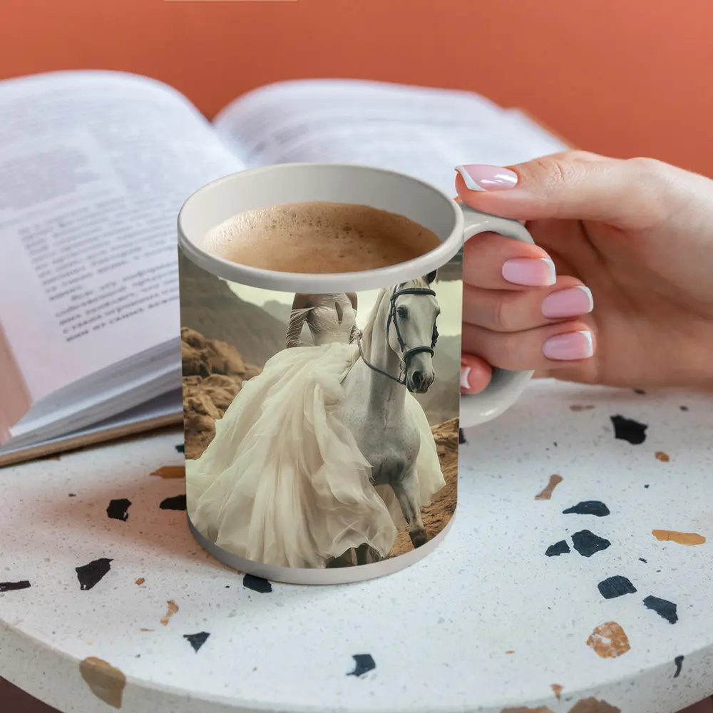 Black Woman White Horse Desert Fantasy – Mugs