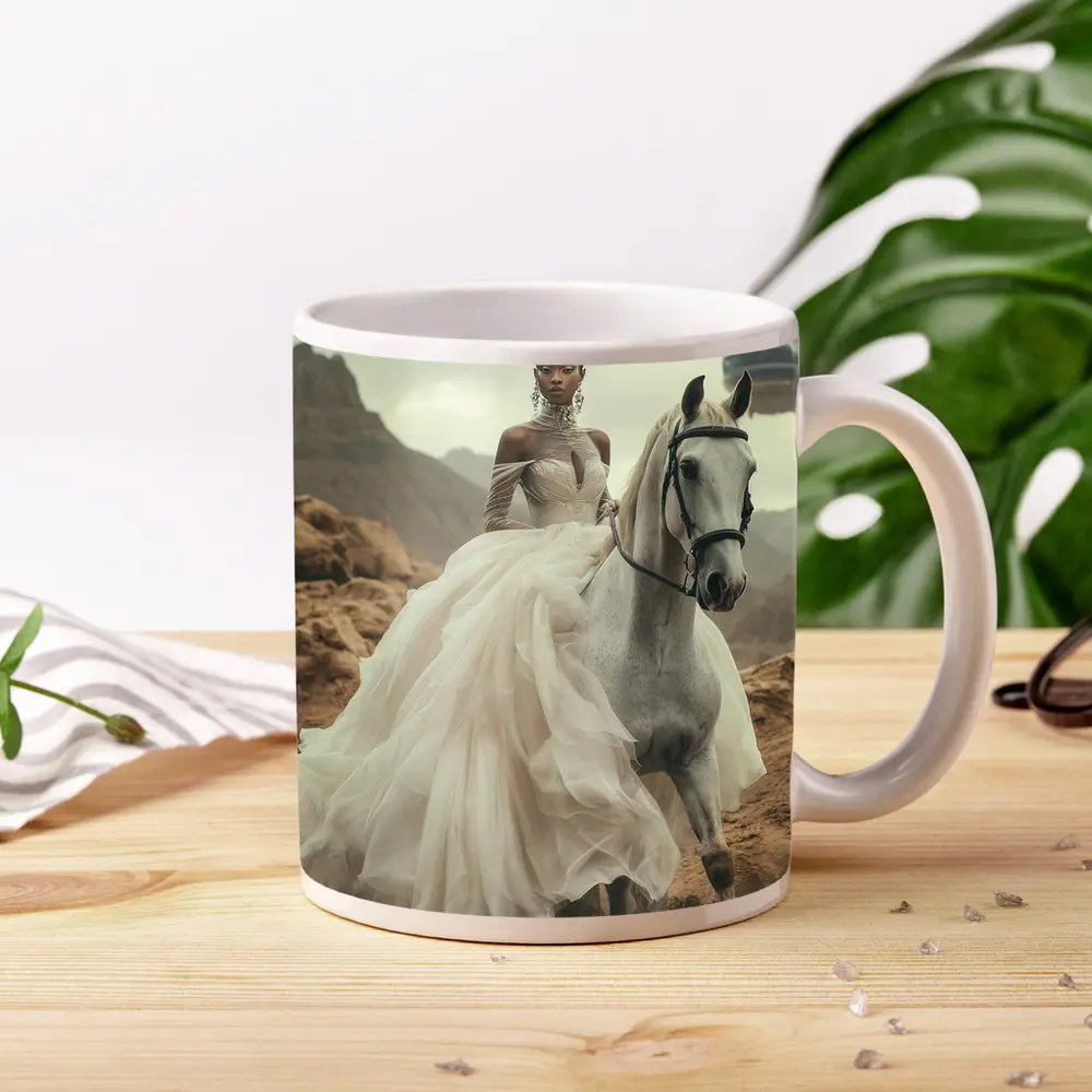 Black Woman White Horse Desert Fantasy – Mugs