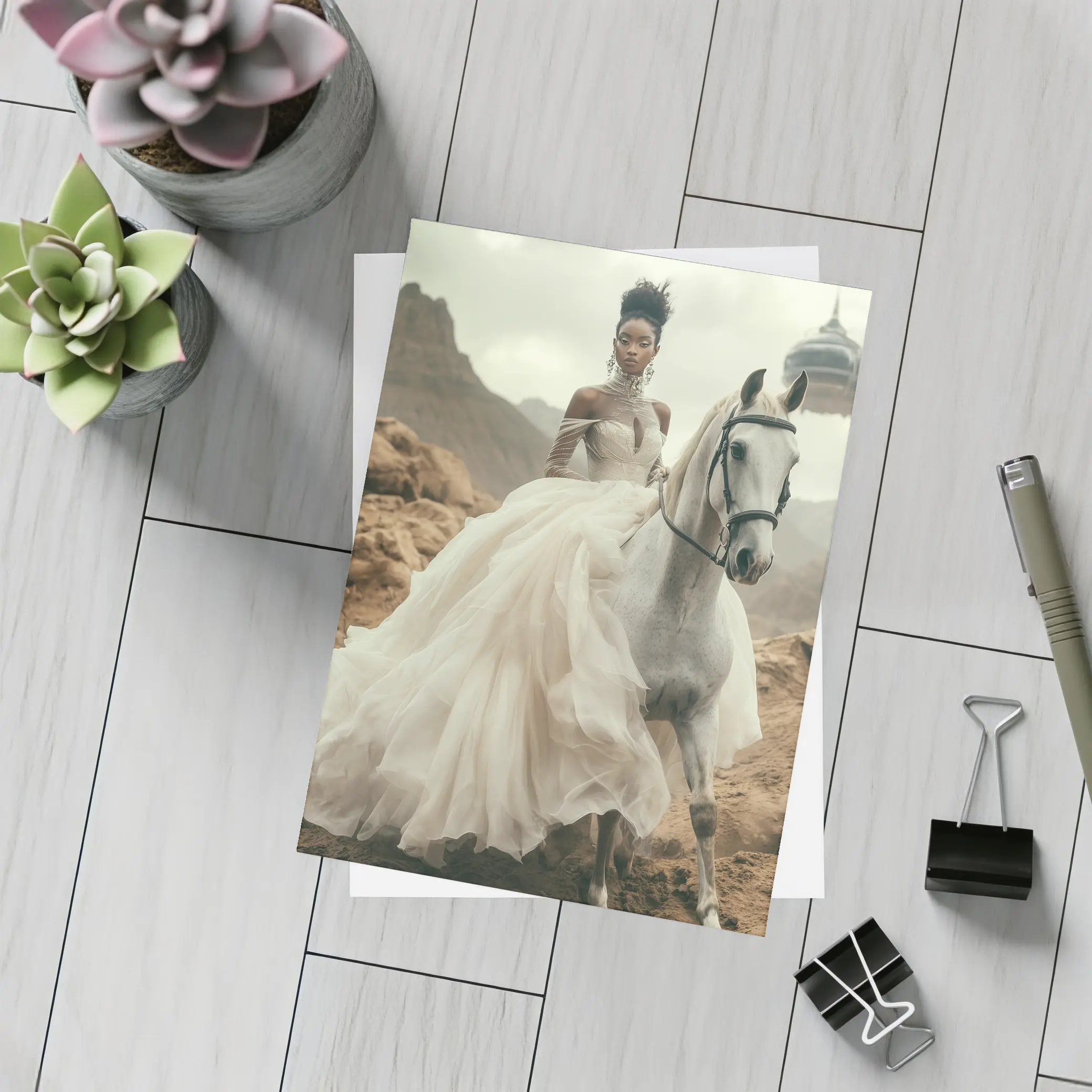 Black Woman White Horse Desert Fantasy – Postcards