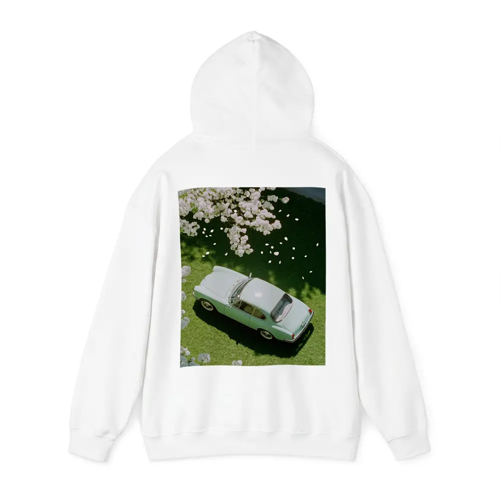 Mint Classic Car Parked Under Blooming Trees – Hoodies