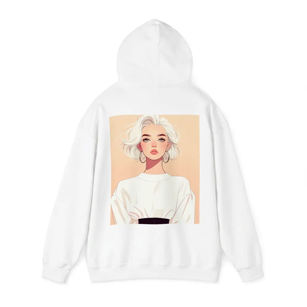 White Hair Fashion Girl Illustration Beige Background – Hoodies