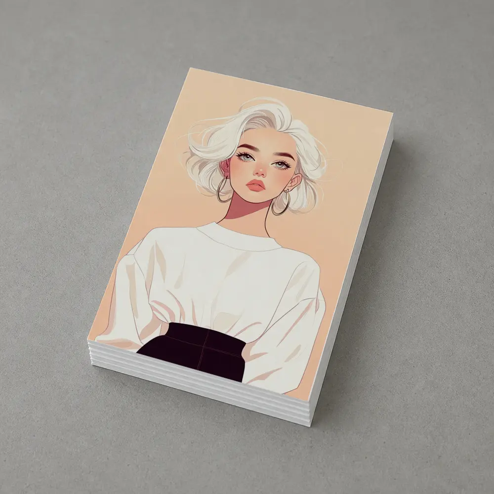 White Hair Fashion Girl Illustration Beige Background – Postcards