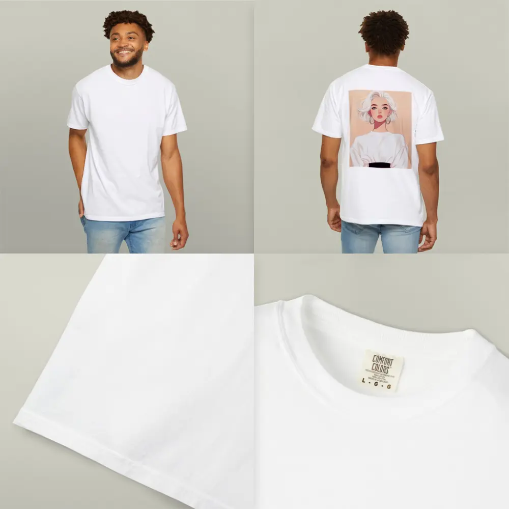 White Hair Fashion Girl Illustration Beige Background – T-Shirts