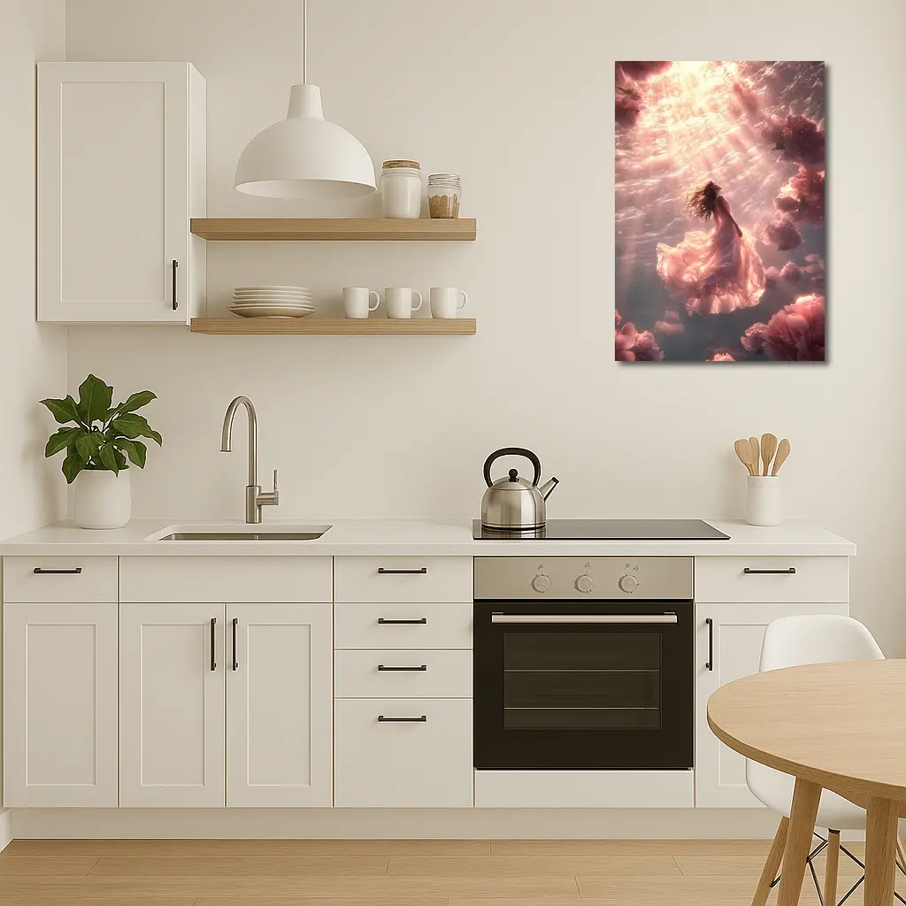 Woman Floating Underwater Pink Peonies Light – Wall Art