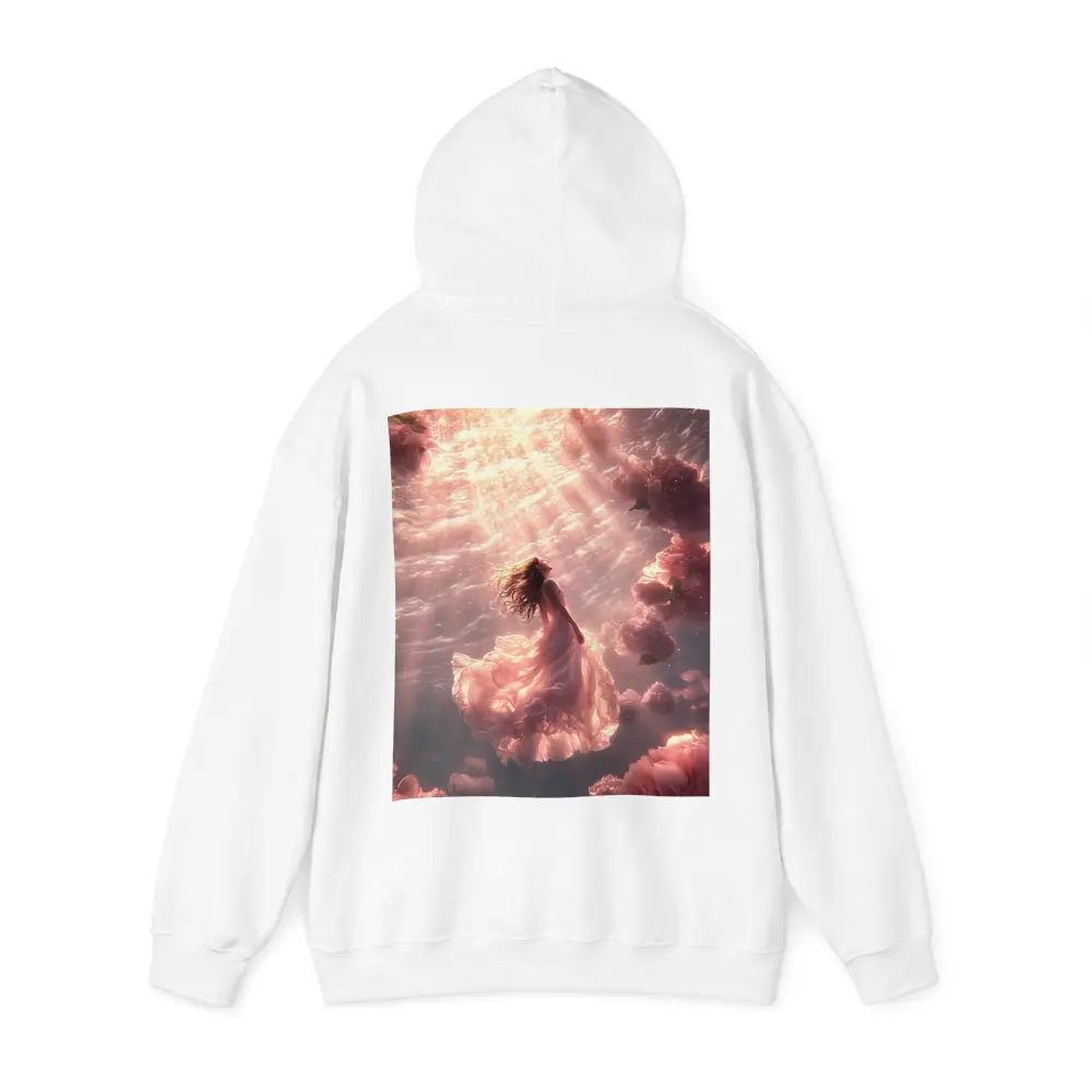 Woman Floating Underwater Pink Peonies Light – Hoodies