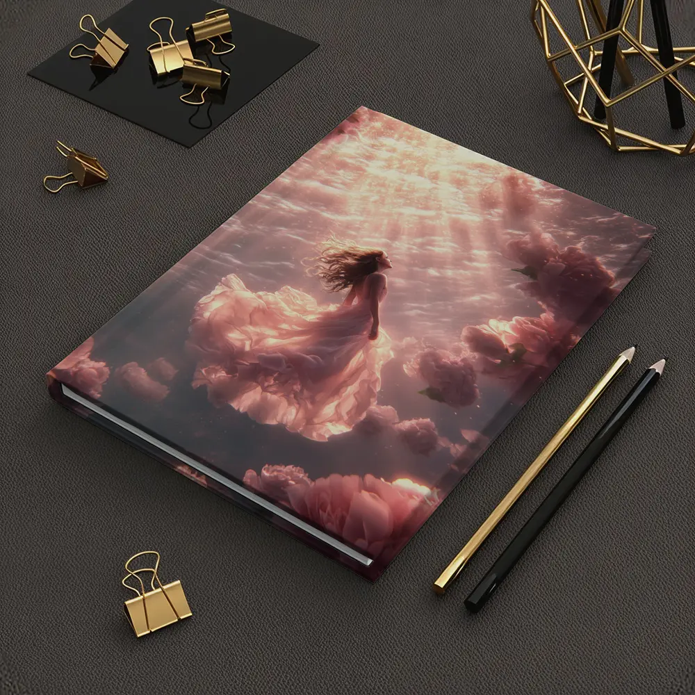 Woman Floating Underwater Pink Peonies Light – Notebooks