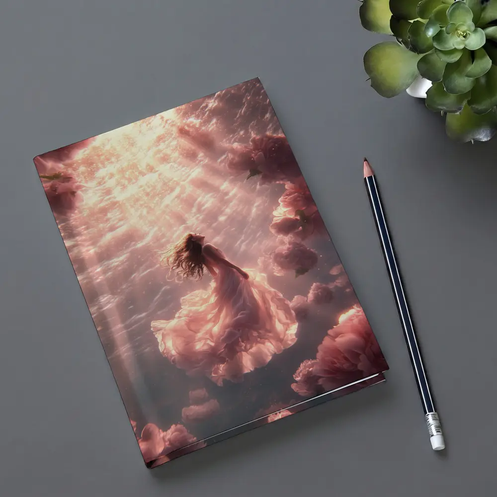 Woman Floating Underwater Pink Peonies Light – Notebooks