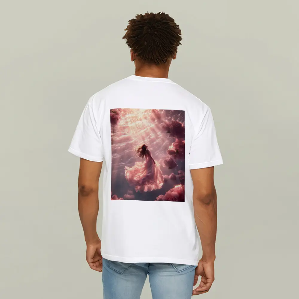 Woman Floating Underwater Pink Peonies Light – T-Shirts