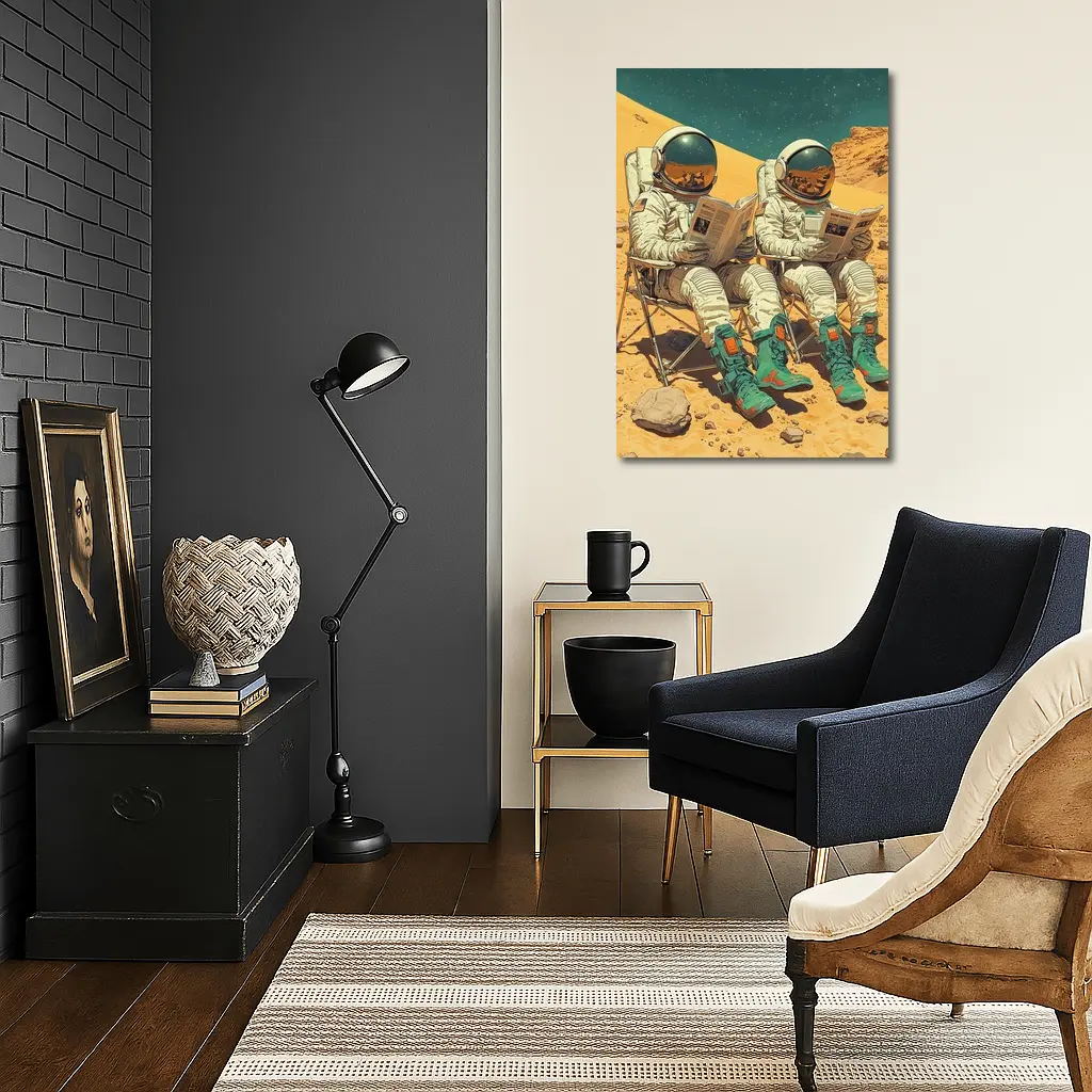 Astronauts Reading Newspapers On Mars Surface – Wall Art