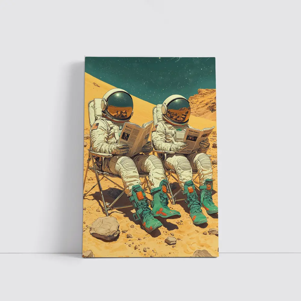 Astronauts Reading Newspapers On Mars Surface – Wall Art