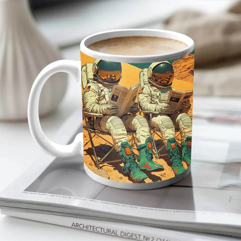 Astronauts Reading Newspapers On Mars Surface – Mugs