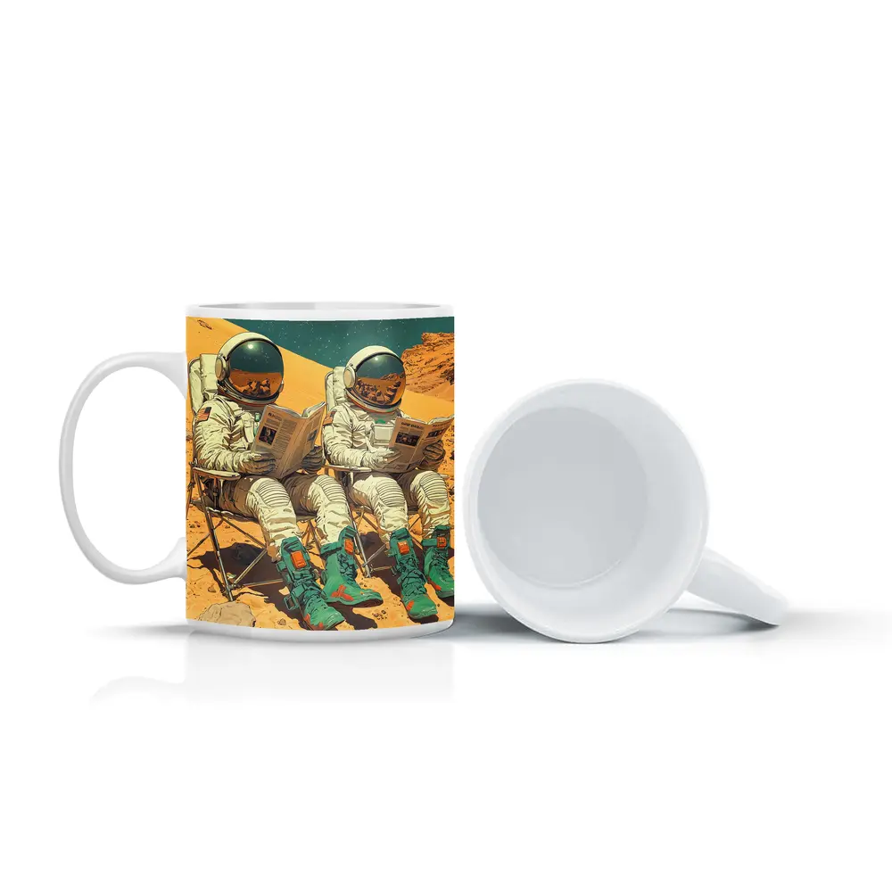 Astronauts Reading Newspapers On Mars Surface – Mugs