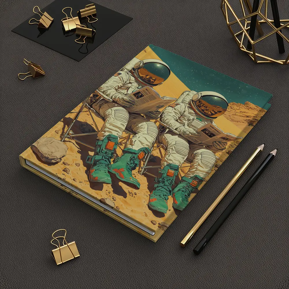 Astronauts Reading Newspapers On Mars Surface – Notebooks