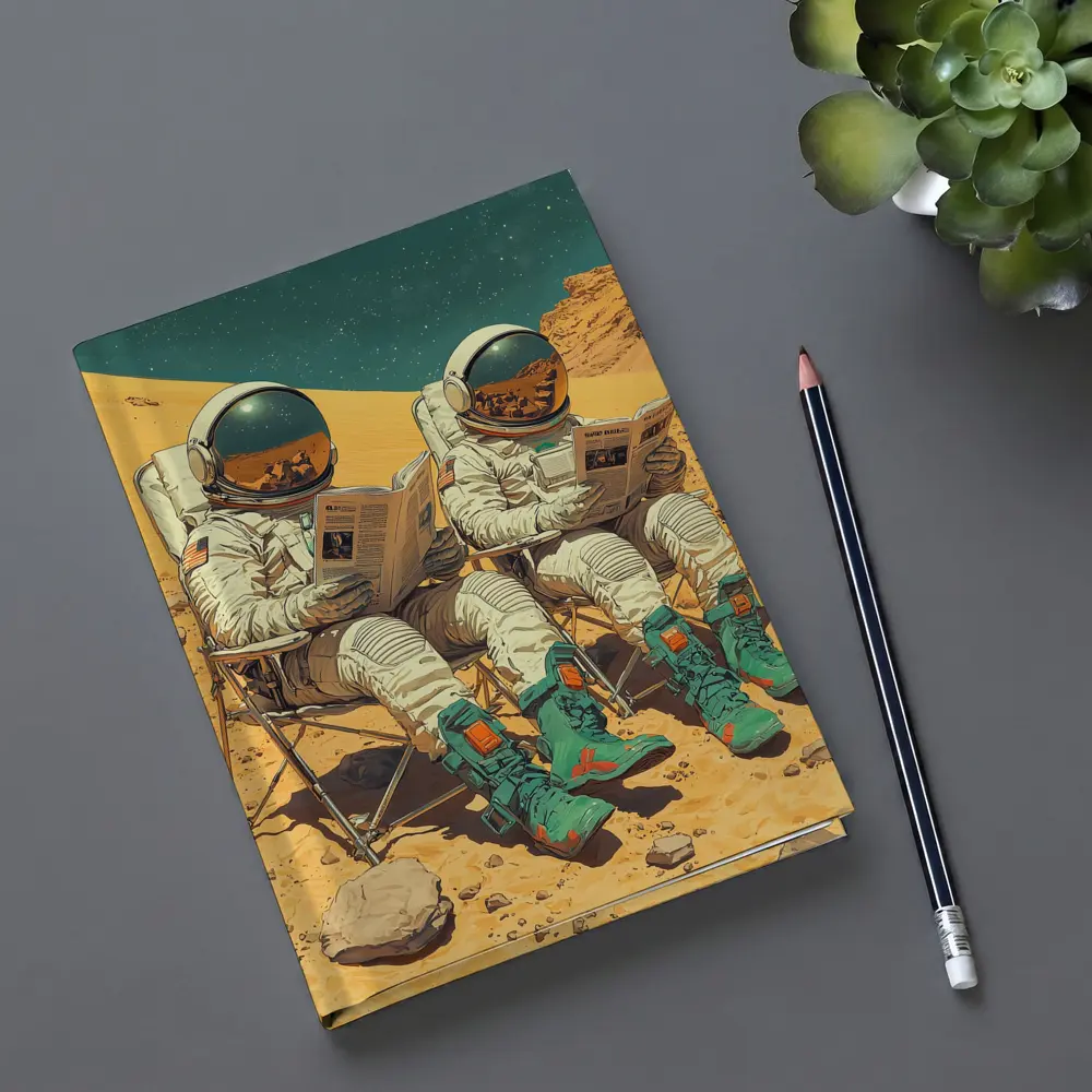 Astronauts Reading Newspapers On Mars Surface – Notebooks