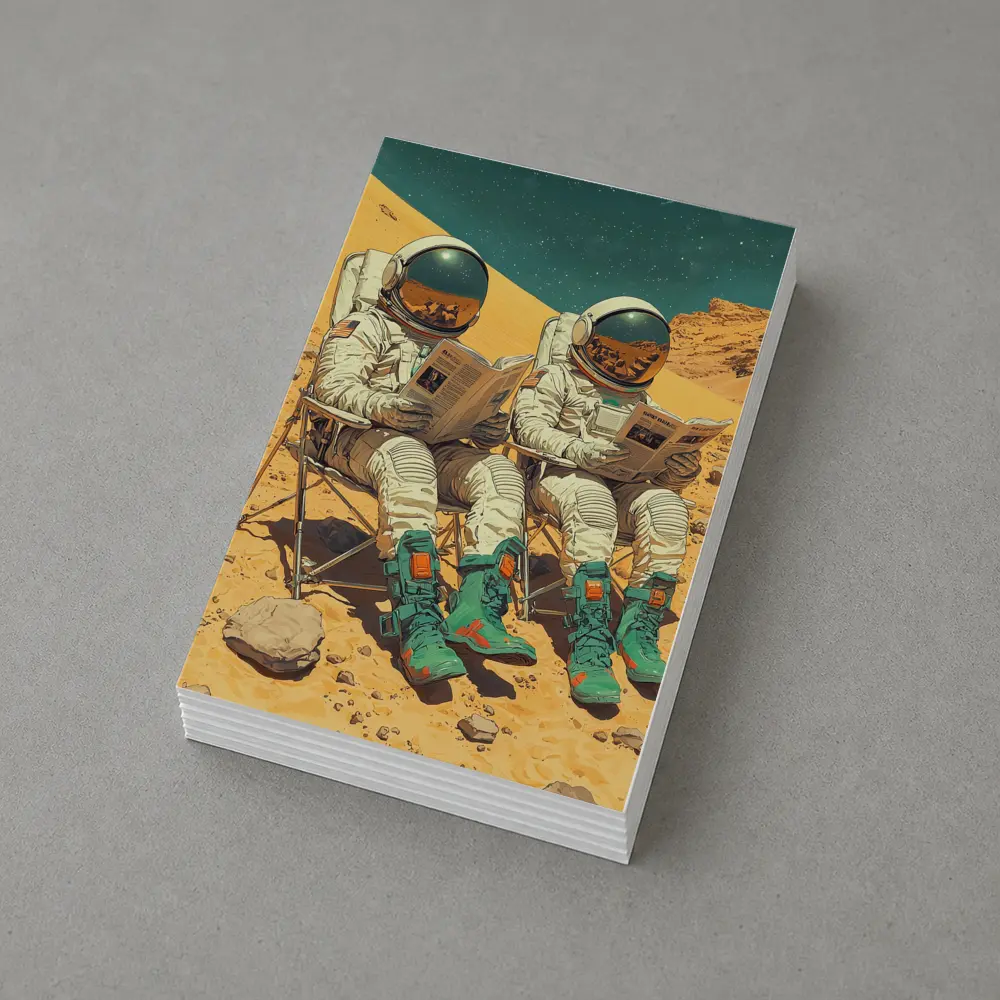Astronauts Reading Newspapers On Mars Surface – Postcards
