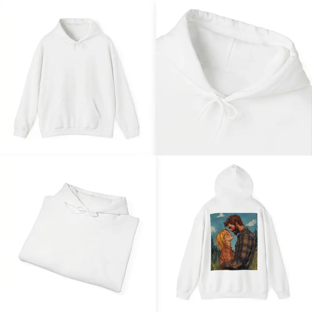 Couple Embracing Meadow Comic Art Style – Hoodies