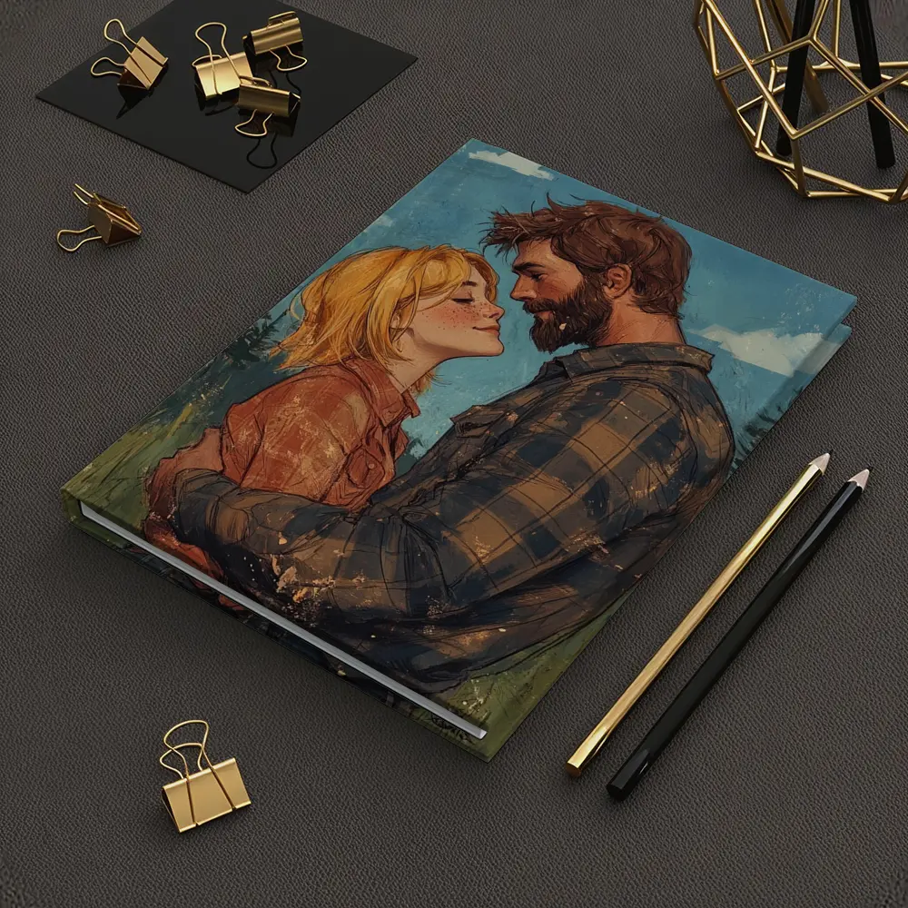 Couple Embracing Meadow Comic Art Style – Notebooks
