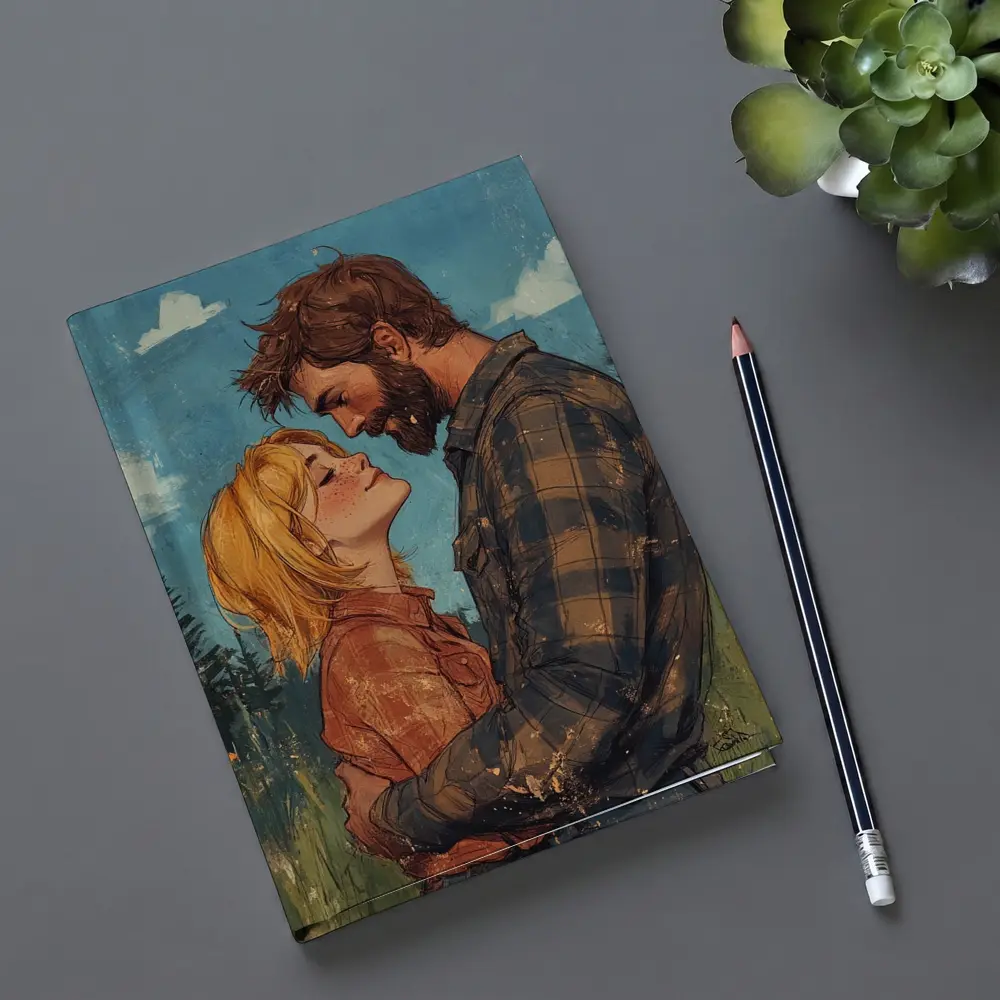 Couple Embracing Meadow Comic Art Style – Notebooks