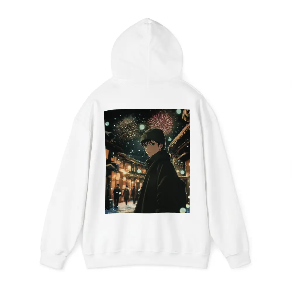 Anime Boy Winter Night Fireworks Street – Hoodies