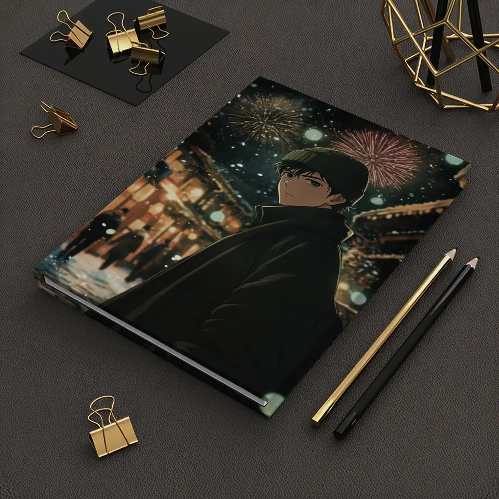 Anime Boy Winter Night Fireworks Street – Notebooks