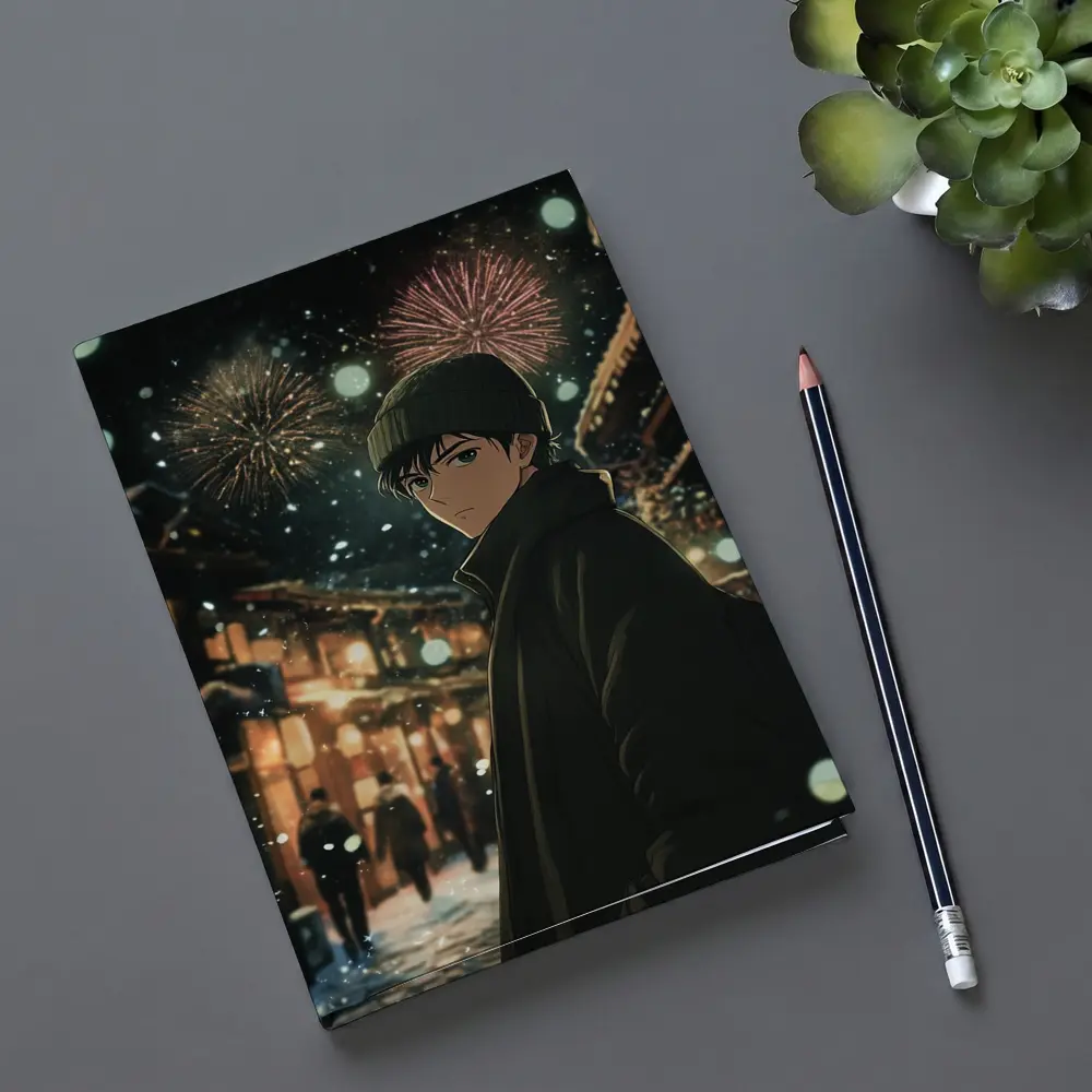 Anime Boy Winter Night Fireworks Street – Notebooks