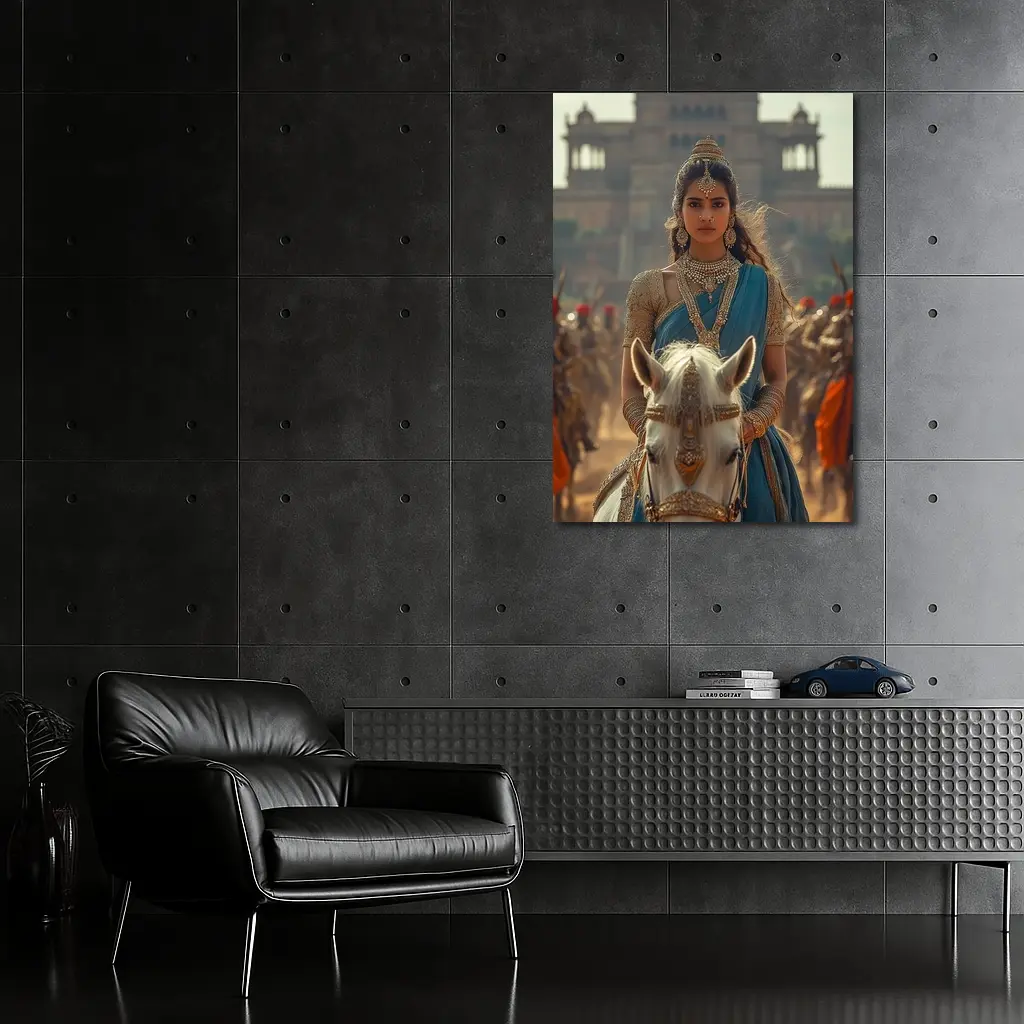 Indian Queen Riding White Horse Palace Background – Wall Art