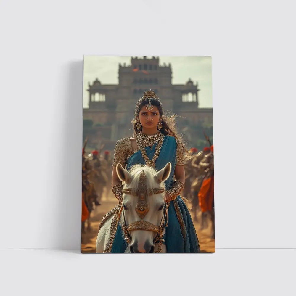 Indian Queen Riding White Horse Palace Background – Wall Art