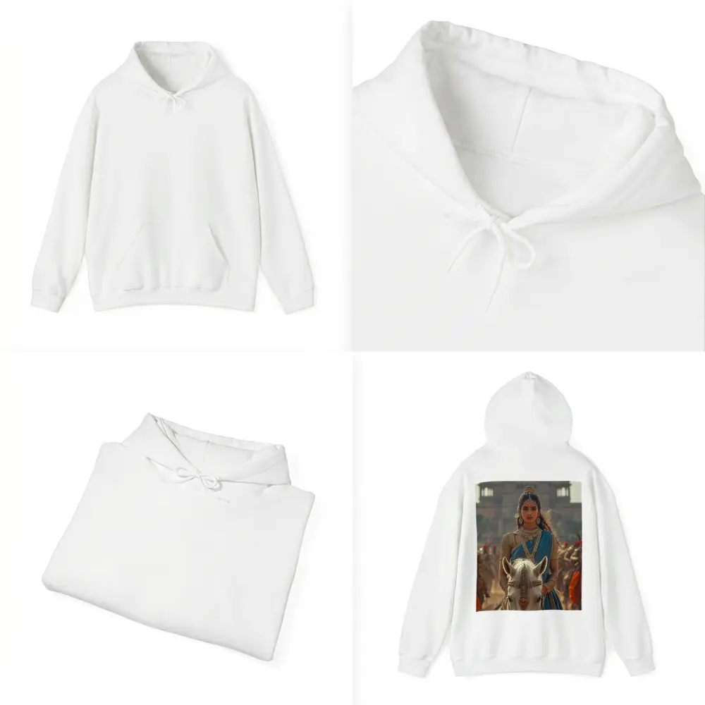 Indian Queen Riding White Horse Palace Background – Hoodies