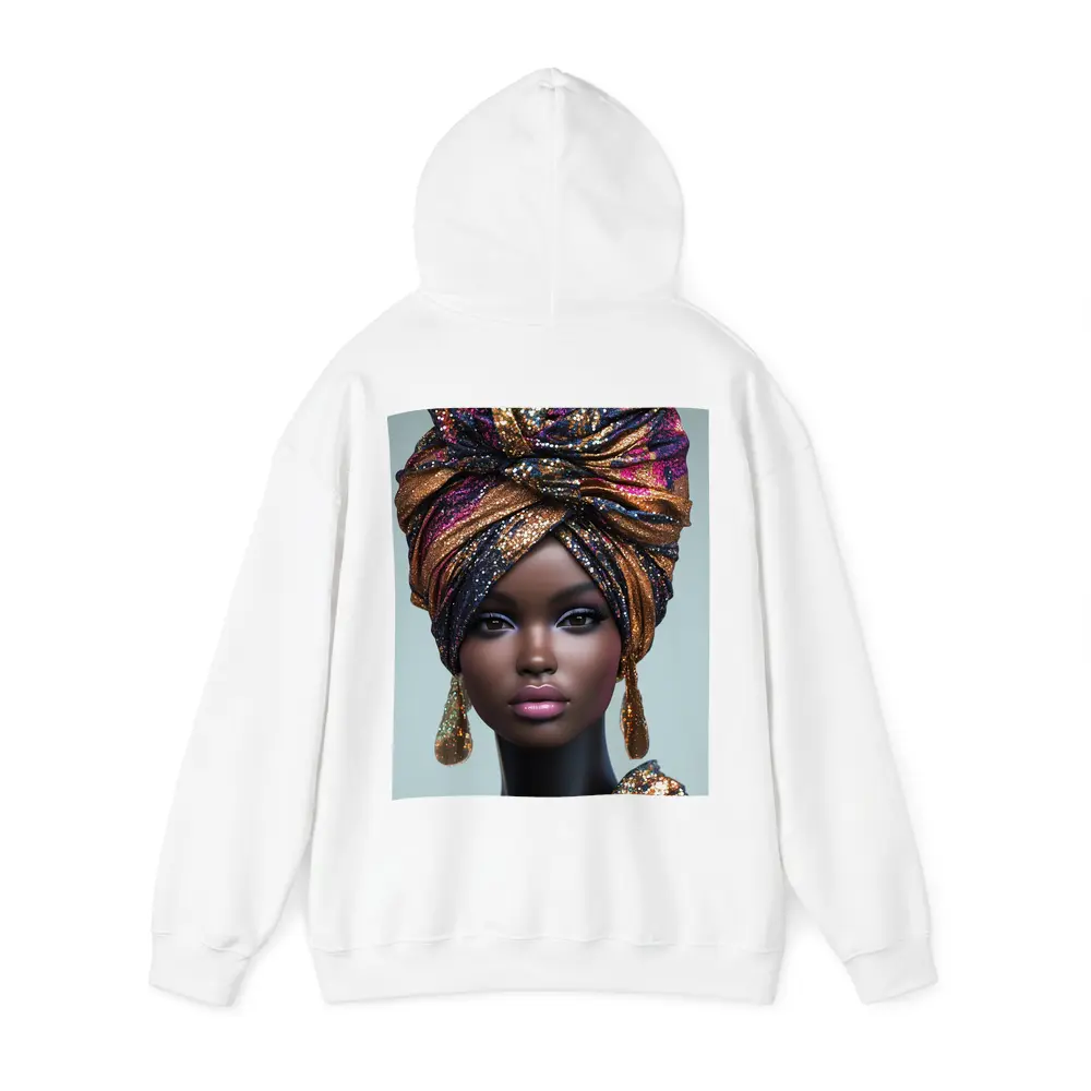 Black Woman Glitter Turban Portrait Gray Background – Hoodies