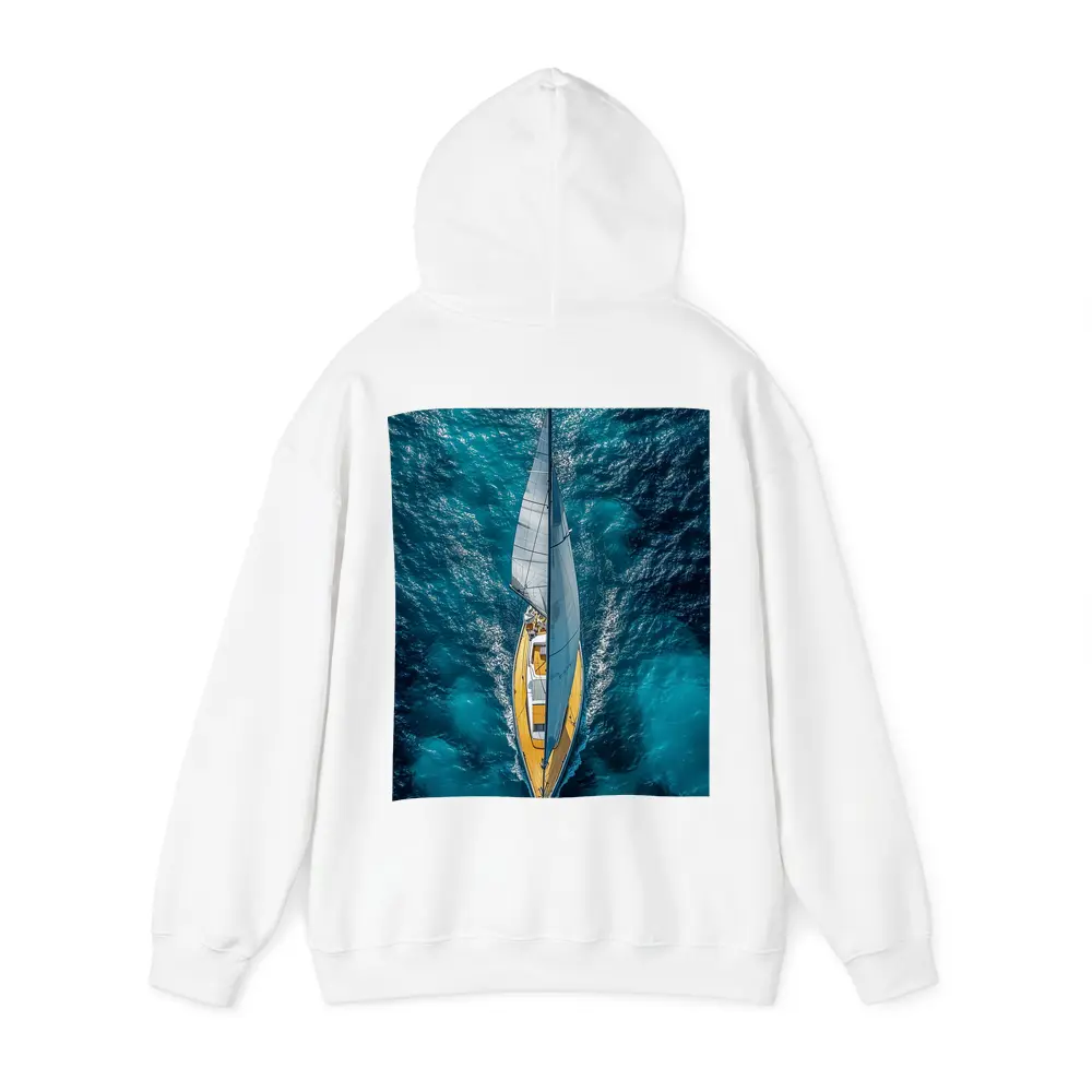 Aerial Sailboat Gliding Over Deep Blue Ocean – Hoodies